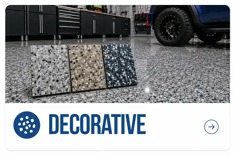 Decorative Flake Flooring garage floor with three decorative flake samples