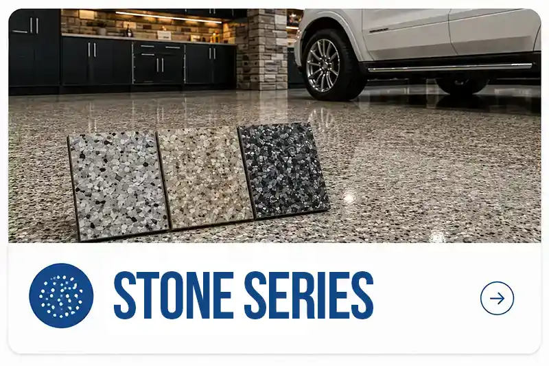 Stone Flake Flooring garage floor with three stone flake samples